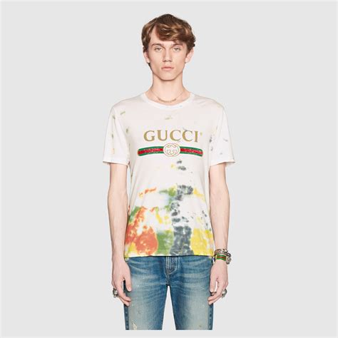 cotton tie-dye t-shirt with gucci|Gucci t shirts for men.